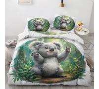ZyxMehtic Housse de Couette Koala Forêt 140x200cm 1 Personne, Parure de Lit Mignon avec 1 Taie d'oreiller 65x65 cm, Housse Couette Animaux Microfibre avec Fermeture Éclair