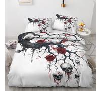 ZyxMehtic Housse de Couette Squelette Effrayant - Parure de Lit 2 Personnes Tête de Mort Housse Couette 240x260 en Microfibre Douce avec Fermeture Éclair avec 2 Taies d'oreiller 65x65 cm