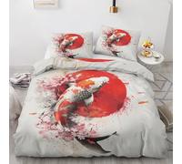 ZyxMehtic Parure de Lit 140x200 Asiatique Carpe Koi avec Housse de Couette 1 Personne Style Japonais Housse Couette en Microfibre Douce avec Fermeture Éclair avec 1 Taie d'oreiller 65x65 cm