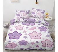 ZyxMehtic Parure de Lit 220x240 Étoiles de Dessin Animé Violet - Housse de Couette 2 Personnes Enfant Housse Couette en Microfibre Douce avec Fermeture Éclair avec 2 Taies d'oreiller 65x65 cm