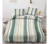ZyxMehtic Parure de Lit 240x260 Rayures Vertes Housse de Couette 2 Personne Stripe Housse Couette 3 Pièces en Microfibre Douce avec Fermeture Éclair avec 2 Taies d'oreiller 65x65 cm