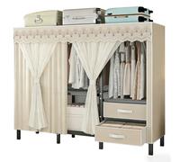 ZYYLIVR Générique Armoires Portable en Tissu,Grande Penderie Garde-Robe,Portable Tout Cadre en Acier avec Housse,Porte-vêtements Pliable,Rangement Armoire Vêtement avec Étagères(Beige,150CM/59IN)