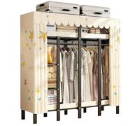 ZYYLIVR Métal Armoires Pliante,Armoires De Rangement,Chambre Penderie avec Housse,Porte-Vêtements en Tissu Full Steel Frame,Placard À Cadre,Garde-Robe pour Suspendre des Vêtements(Beige2,145cm/57in)