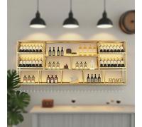 ZYYLIVR Métal Porte-Bouteilles Muraux avec Porte-Verre,Fer Casier À Vin en Métal,Porte-Verre À Vin Suspendu Mural pour Bar Boissons,Étagères Polyvalentes,Noir,Or(Gold,98.4in/250cm)