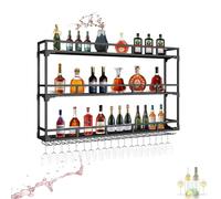ZYYLIVR Porte-Bouteilles De Vin Mural, Casier À Vin Mural avec Lumières LED, Range Bouteille en Métal, Étagère De Rangement pour Vin, pour Cuisine, Bar(Black,120x90cm/47.2x35.4in)