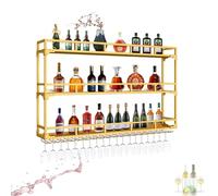 ZYYLIVR Porte-Bouteilles De Vin Mural, Casier À Vin Mural avec Lumières LED, Range Bouteille en Métal, Étagère De Rangement pour Vin, pour Cuisine, Bar(Gold,100x90cm/39.4x35.4in)