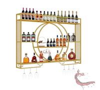 ZYYLIVR Porte-Bouteilles De Vin Mural en Métal, Casier À Vin Mural avec Lumières LED, Étagère À Vin Suspendu, Porte-Verre À Pied pour La Bar Cuisine Casier(Gold,140 * 80cm/55 * 31.5in)
