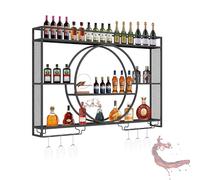 ZYYLIVR Porte-Bouteilles De Vin Mural en Métal, Casier À Vin Mural avec Lumières LED, Étagère À Vin Suspendu, Porte-Verre À Pied pour La Bar Cuisine Casier(Black,100 * 80cm/39.4 * 31.5in)