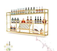 ZYYLIVR Porte-Bouteilles Mural, Casier À Vin avec Porte Verre, Étagère À Vin Murale en Métal, Range Bouteille avec Lumière LED, pour Cuisine, Bar, Salle À Manger(Gold,100x90cm/39.4x35.4in)