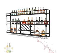 ZYYLIVR Porte-Bouteilles Mural, Casier À Vin avec Porte Verre, Étagère À Vin Murale en Métal, Range Bouteille avec Lumière LED, pour Cuisine, Bar, Salle À Manger(Black,80x90cm/31.5x35.4in)