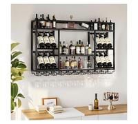 ZYYLIVR Porte-Bouteilles Muraux, Casier À Bouteilles Mural, Étagère À Vin, Casier À Vin en Métal avec Porte Verre, Range Bouteille, Étagère De Rangement(Black,140 * 25 * 70cm)