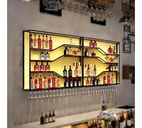 ZYYLIVR Porte-Bouteilles Muraux Industriels avec Porte-Verre,Présentoir À Vin,4 Niveaux Porte - Vin Montage Mural,Fer Murale Étagères Multifonctionnel en Méta,Bar,Restaurant,Cuisine,Noir