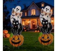 ZYYRSS Lot de 2 grands panneaux de cour d'Halloween de 99 cm avec piquets, décorations d'Halloween vintage en forme de citrouille, fantôme, chat boo imperméables pour pelouse, jardin, fête