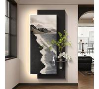 ZYZSY Art Mural à LED, Décoration Murale en Grès, Peinture Décorative avec Vase, Sculptures murales à Suspendre avec lumière LED, pour la Maison, l'entrée, Le Couloir(Black 1,70 * 140cm/28 * 55in)