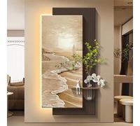 ZYZSY Art Mural à LED, Décoration Murale en Grès, Peinture Décorative avec Vase, Sculptures murales à Suspendre avec lumière LED, pour la Maison, l'entrée, Le Couloir(Brown 1,50 * 100cm/20 * 39in)