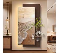 ZYZSY Art Mural à LED, Décoration Murale en Grès, Peinture Décorative avec Vase, Sculptures murales à Suspendre avec lumière LED, pour la Maison, l'entrée, Le Couloir(Brown 2,70 * 140cm/28 * 55in)