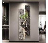 ZYZSY Art Mural à LED, Sculptures murales à Suspendre avec lumière LED, Décoration Murale en Grès, avec Fausses Plantes Et Vase Transparent, pour Maison, Salon(Gray 1,40 * 120cm/15.7 * 47in)