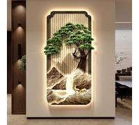 ZYZSY Art Mural à LED, Sculptures murales à Suspendre avec lumière LED, peintures suspendues de paysages de Montagne et d'eau, pour Salon Chambre à Coucher Salle à Manger(BrownJ,50 * 100cm/20 * 39in)