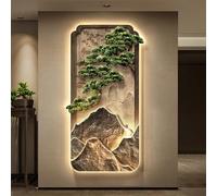 ZYZSY Art Mural à LED, Sculptures murales à Suspendre avec lumière LED, peintures suspendues de paysages de Montagne et d'eau, pour Salon Chambre à Coucher Salle à Manger(BrownC,70 * 145cm/28 * 57in)