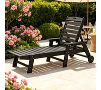 ZYZSY Bain de Soleil Enfant en Bois, système de sécurité 4 Positions Chaise Longue Pliante, avec Porte-gobelet, Accoudoir, Idéal pour Terrasse, Plage, Camping Etc(Black)
