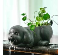 ZYZSY Cracheurs d'étang, Gargouille en céramique, Fontaines pour bassins d'animaux, Ornements D’Eau Qui Coule en Pot en Céramique, pour Donner Vie à Votre Bassin de Jardin(Black)