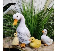 ZYZSY Cracheurs d'étang, Ornements de Fontaine d'eau en résine Naturelle, Gargouille Canard avec 2 Enfants - avec Pompe, idéale pour Les Mini-étangs et fontaines de Jardin