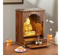 ZYZSY Table D'autel Bouddhiste en Bois avec Anneau Lumineux LED, Niche d'autel de méditation, Statue Vitrine Bouddhiste Fournitures pour La Décoration Intérieure