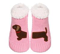 ZYZX Chausson Chaussette Femme Hiver Douces Thermiques Doublure Polaire Chaussons Tricot Semelle Antidérapante Pour Intérieur Pantoufle,Motif Teckel Chiens