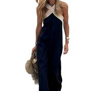 Zyzzephyr 2025 Women's Cross Halter Neck Sleeveless Stitching Dress, Women's Summer Criss Cross Halter Party Dress with Pockets (Navy,3TG)
