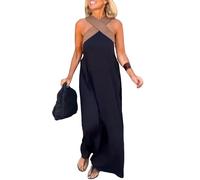 Zyzzephyr 2025 Women's Cross Halter Neck Sleeveless Stitching Dress, Women's Summer Criss Cross Halter Party Dress with Pockets (Black,TTG)