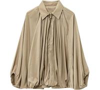 Zyzzephyr Casual Batwing Sleeve Lapel Collar Zip Front Pleated Shirts, Womens Bomber Jacket, Fall Streetwear Shirts Outerwear (Khaki,M)