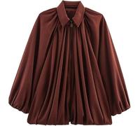 Zyzzephyr Casual Batwing Sleeve Lapel Collar Zip Front Pleated Shirts, Womens Bomber Jacket, Fall Streetwear Shirts Outerwear (Crimson,M)