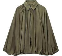 Zyzzephyr Casual Batwing Sleeve Lapel Collar Zip Front Pleated Shirts, Womens Bomber Jacket, Fall Streetwear Shirts Outerwear (Dark Green,M)