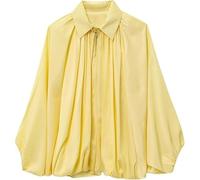 Zyzzephyr Casual Batwing Sleeve Lapel Collar Zip Front Pleated Shirts, Womens Bomber Jacket, Fall Streetwear Shirts Outerwear (Yellow,S)