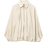 Zyzzephyr Casual Batwing Sleeve Lapel Collar Zip Front Pleated Shirts, Womens Bomber Jacket, Fall Streetwear Shirts Outerwear (Apricot,M)