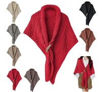 Zyzzephyr ChâLe Triangulaire Tricoté Avec Boucle En Cuir, ChâLe Triangulaire Multifonctionnel Pour Dames, éCharpe D'Hiver Pour Femmes (Rouge)