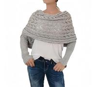 Zyzzephyr Knitted Wrap Shrugs for Women,Knitted Cable Wrap Sweater Scarf, Multifunctional Scarf Sweater Wrap with Sleeves (Light Gray)