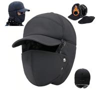 Zyzzephyr Winter Essentials Warm Hat, 3 in 1 Winter Hat with Ear Flaps, Unisex Windproof & Warm & Ear Protection & Face Protection Hat, for Outdoor Cycling (Gray)