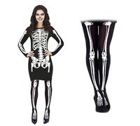ZZ DISFRAZZES Costume de squelette pour femme avec collants et robe squelette pour adulte Taille M