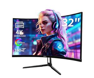 ZZA Moniteur de jeu incurvé de 32", écran VA 4K UHD (3840 x 2160p), 1500R, écran d'ordinateur 144 Hz/160 Hz, prend en charge AMD Freesync, 120 % sRGB, HDR10 Installations murales (HDMI 2.1 x 2/DP 1.4