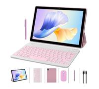 ZZB Tablette 2 en 1 avec étui clavier, souris et stylet, tablette Android 14.0 de 10 pouces, 8 Go de RAM + 64 Go de ROM, écran IPS 10,1", 2 MP + 8 MP, double caméra, WiFi BT Tab Rose/filles