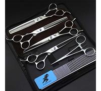 ZZBB Haut De Gamme 7.0" Professional Gaucher Toilettage pour Animaux Ciseaux Set Toilettage pour Chiens Kit 9CR De Sharp Durable Ciseaux Droit Ciseaux À Effiler Ciseaux Courbé 6Pcs Set