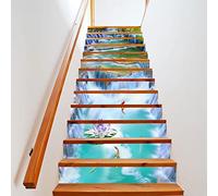 ZZBD Lot de 13 autocollants contremarche d'escalier 100x18cm pour peintures murales paysage en PVC autocollants imperméables décoratifs faciles à décoller et à coller pour marches d'escalier (A12)