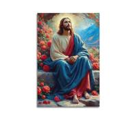 ZZBXSJ Affiches de famille modernes pour décoration murale - Jésus catholique assis parmi des roses en contemplation - Impressions sur toile sans cadre 30 x 45 cm