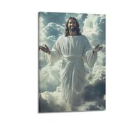 ZZBXSJ Affiches de famille modernes pour décoration murale - Jésus catholique montant parmi les nuages - Impressions sur toile avec cadre 50 x 75 cm