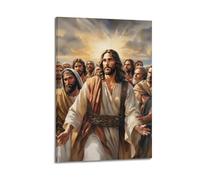 ZZBXSJ Affiches de famille modernes pour décoration murale - Jésus catholique parmi la foule avec un geste ouvert - Impressions sur toile avec cadre 30 x 45 cm