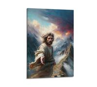 ZZBXSJ Affiches de famille modernes pour décoration murale - Jésus chrétien guidant sur un chemin de montagne, portrait - Impressions sur toile avec cadre 30 x 45 cm