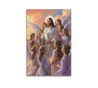 ZZBXSJ Affiches de famille modernes pour décoration murale - Jésus chrétien parmi les anges dans une scène céleste - Impression sur toile sans cadre 40 x 60 cm