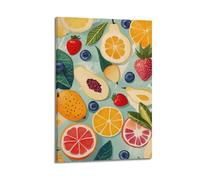 ZZBXSJ Impression sur toile abstraite minimaliste - Impression aquarelle fruits avec agrumes et baies frais et colorés - Affiches d'œuvres d'art pour décoration de chambre (50 x 75 cm)