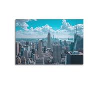 ZZBXSJ Impression sur toile abstraite minimaliste - Impression sur toile de paysage urbain moderne avec vue imprenable sur les gratte-ciels sous le ciel bleu - Affiches d'œuvres d'art pour décoration